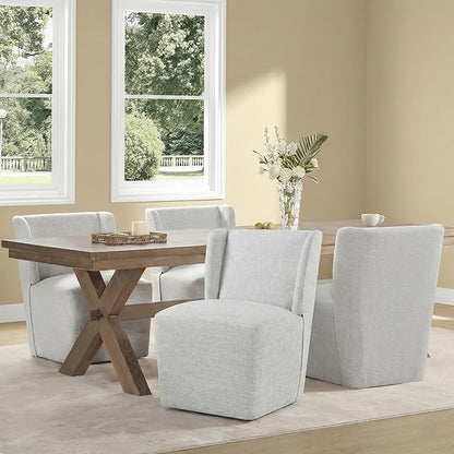 KISLOT Upholstered Dining Chairs Set of 4 with Casters, Wingback Modern Side Armless Deskchair with Rollers for Diningroom Bedroom Livingroom Reading Room, Pale Gray Fabric