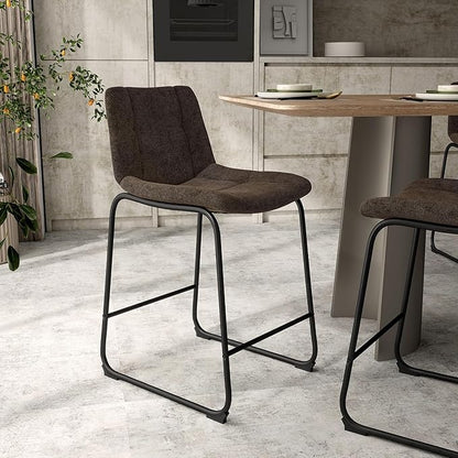 Furniture of America Veradis Modern Bentwood Counter Height Dining Chairs Set of 2, Chenille Fabric Bar Stool with Back and Metal Frame, Upholstered Seating for Kitchen, Living Room, Brown, 35 inch