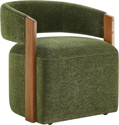 KISLOT Upholstered Dining Chair Set of 1, Barrel Modern Dining Room Chair with Casters, Kitchen Side Wooden Armchair with Fabric Cushion Seat for Bedroom, Livingroom, Reading Room, Green, 1 Box