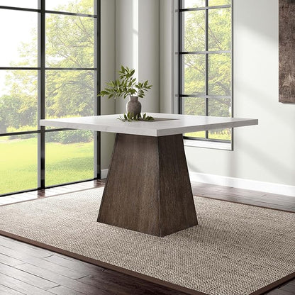 Furniture of America Rafferty Modern Solid Wood 54-inch Square Counter Height Dining Table with Genuine White Marble Tabletop and Tapered Pedestal Base, for Home Kitchen, Living Room, Dark Walnut