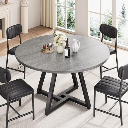 Jocoevol 51“ Round Kitchen Dining Room Table for 6-8, Circle Dining Dinner Table with Pedestal Metal Frame, Space Saving Wood Industrial Furniture for Small Space (Grey, 51In)
