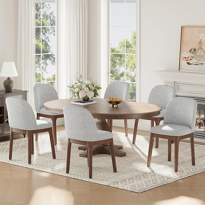 MALOL Wooden Dining Chairs Set of 6, Upholstered Kitchen & Dining Room Chairs with Thickened Wooden Legs, Farmhouse Side Chairs, Light Grey
