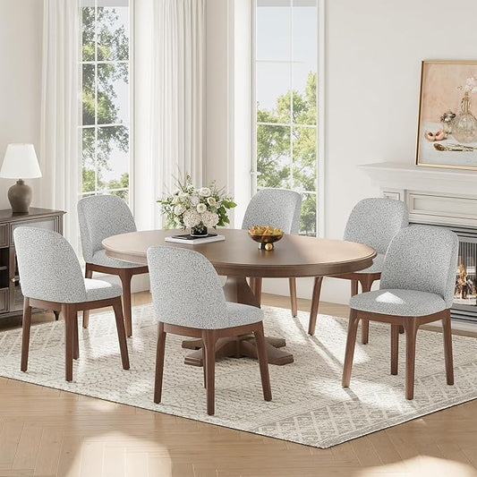 MALOL Wooden Dining Chairs Set of 6, Upholstered Kitchen & Dining Room Chairs with Thickened Wooden Legs, Farmhouse Side Chairs, Light Grey