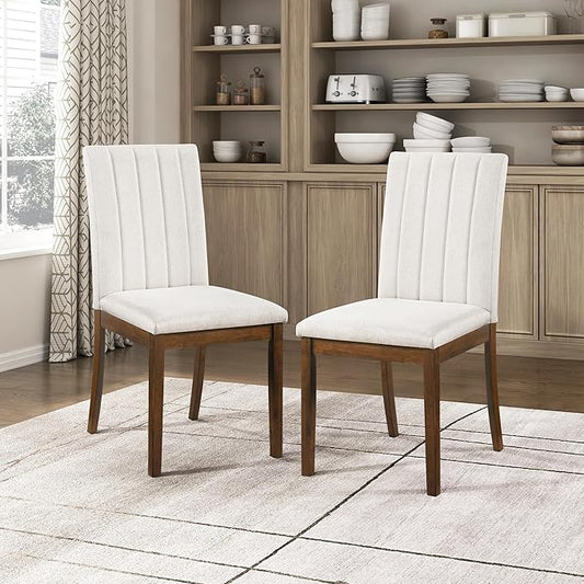 Lexicon Kitchen & Dining Room Chairs, Dining Chairs Set of 2, Fabric Upholstered Dining Chairs, Rubberwood Armless Dining Chairs, Modern Dining Chair, Easy Assembly, Chestnut/Beige