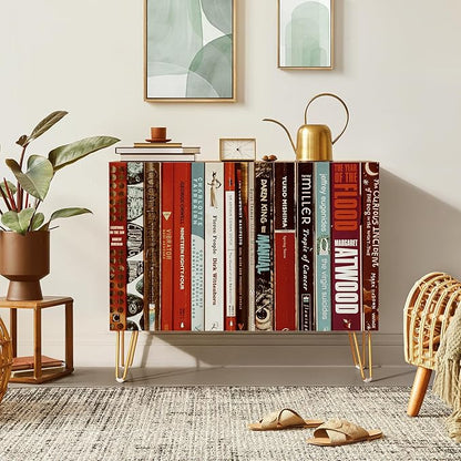 SIGNWIN Sideboard Buffet Cabinet, Kitchen Storage Cabinet with 2 Doors, Bookshelf Library Style, Cupboard Console Table for Dining Room - 35" L x 18" W x 29" H