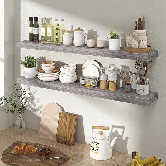 Acovy 40 Inch Floating Shelves for Wall 2 Pack, 40" Wall Shelves for Books, Storage, Decor, Wall Mounted Floating Shelf with Invisible Brackets for Kitchen, Living Room, Gray