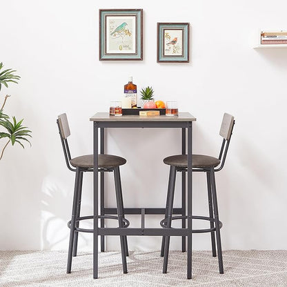 Bar Table Set for 2 with 2 PU Upholstered Stools, Pub Bistro Dinning Table and Stools with Backrest, Counter Height Bar Table Set for Apartment, Kitchen, Small Space