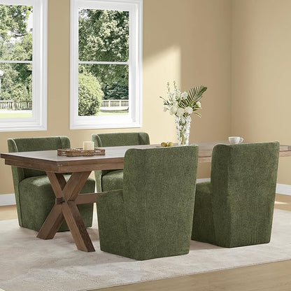 KISLOT Upholstered Dining Chairs Set of 1 with Casters, Wingback Modern Side Armless Deskchair with Rollers for Diningroom Bedroom Livingroom Reading Room, Green Fabric