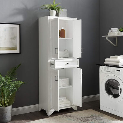 Crosley Furniture Tara Pantry Storage Cabinet with Shelves, Kitchen, Dining, or Laundry Room, Distressed White