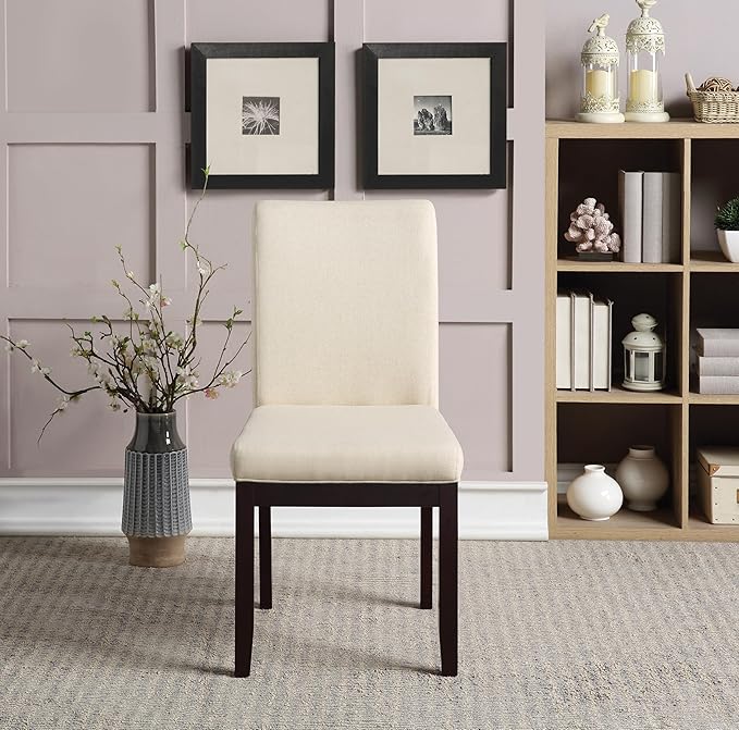 OSP Home Furnishings Dakota Upholstered Parsons Dining Chair with Espresso Finish Wood Legs, Linen