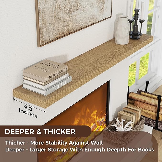 Venusmiles Floating Shelves for Wall, Engineered Wood Wall Shelves with Invisible Brackets for Living Room Bedroom Bathroom Office Kitchen Decor and Storage (Oak, 55" W x 9" D x 1.5" H) Set of 1