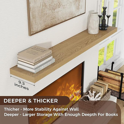 Venusmiles Floating Shelves for Wall, Engineered Wood Wall Shelves with Invisible Brackets for Living Room Bedroom Bathroom Office Kitchen Decor and Storage (Oak, 55" W x 9" D x 1.5" H) Set of 1