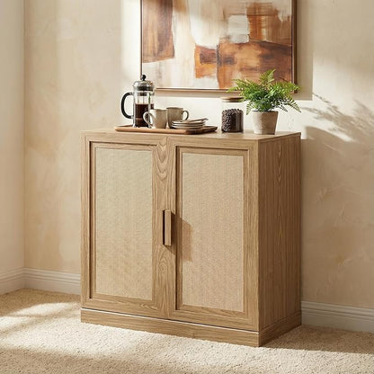 Casaphoria Adam Sideboard Buffet Cabinet with Storage, Sideboard Cabinet with Rattan Doors & Adjustable Shelves, 31" W x 31" H Coffee Bar for Entryway Kitchen Living Room, Oak