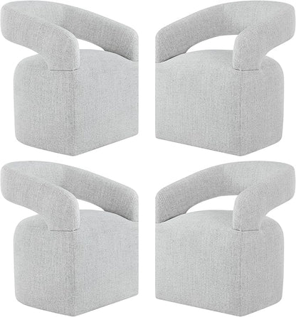 KISLOT Upholstered Dining Chairs with Casters, Modern Barrel Side Armchair with Rollers for Dining Room, Bedroom, Kitchen, Reading Room, Light Gary, Set of 4