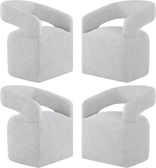 KISLOT Upholstered Dining Chairs with Casters, Modern Barrel Side Armchair with Rollers for Dining Room, Bedroom, Kitchen, Reading Room, Light Gary, Set of 4