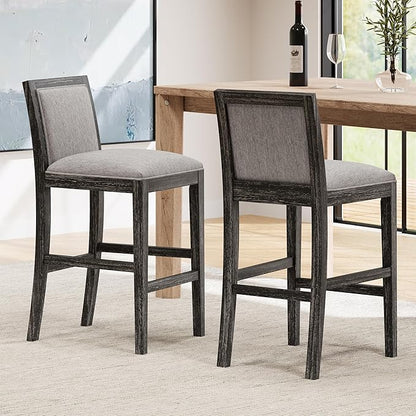 30.5 Inch Height Bar Stools Set of 2, Rubber Wood Frame,Fabric Sponge Cushion and Upholstered Barstools, Retro Bar Chairs Suitable for Kitchen Island,Bedroom,Dining Room.