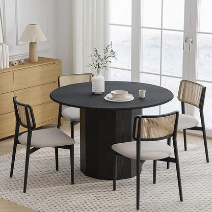 Casaphoria 46" Round Dining Table, Modern Wood Kitchen Table with Cylinder Polygonal Base for Living Room & Dining Room, Easy Assembly Farmhouse Furniture for 4-6, Black