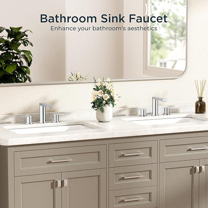 FORIOUS Chrome Bathroom Faucets 3 Hole, 8 Inch Widespread Bathroom Sink Faucet with Pop-up Drain and Cupc Supply Lines, 2-Handle for Vanity, Hotel