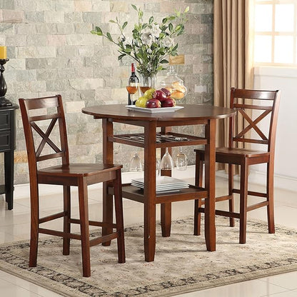 Cherry Wood Counter Height Chairs Set of 2 for Kitchen Island & Dining Room Seating - Kitchen Island Chairs, Cross Back Design with Footrest