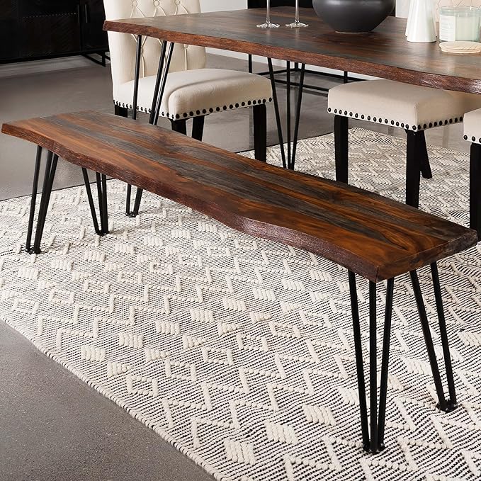 Hairpin Leg Bench Grey Sheesham Live Edge Wood Dining Bench for Kitchen Island and Entryway Seating Furniture