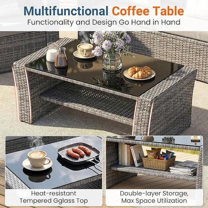 Wisteria Lane Patio Furniture Set, 5 Pieces Wicker Outdoor Furniture for All Weather, Patio Sofa with High Backrest Support and Wide Armrest for Backyard, Balcony, Deck, Porch, Black