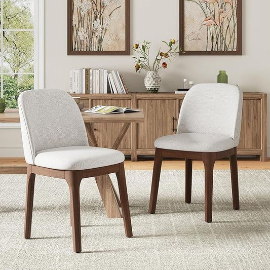 MALOL Wooden Dining Chairs Set of 2, Upholstered Kitchen & Dining Room Chairs with Thickened Wooden Legs, Farmhouse Side Chairs, Beige