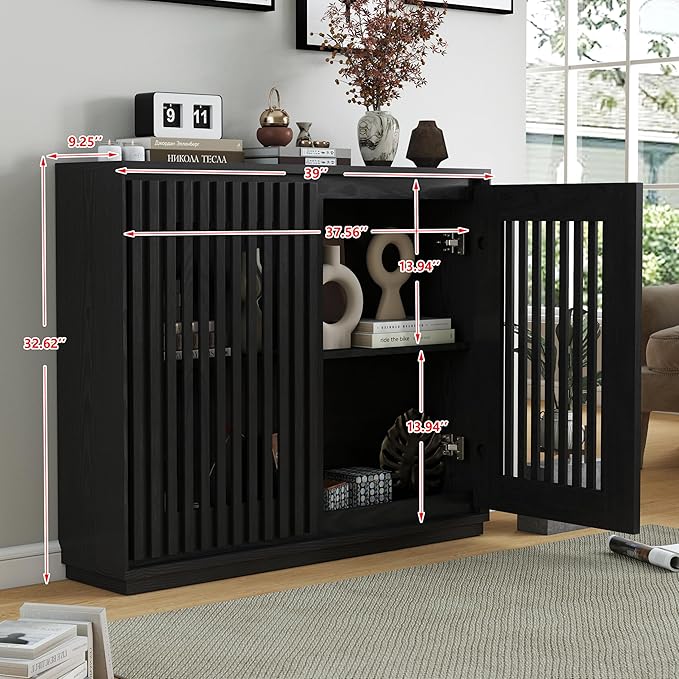 Amposei Mid Century Modern Buffet Sideboard 39-Inch Slim Accent Storage Cabinet for Small Spaces Living Room Entryway Hallway Dining Room Kitchen, Black