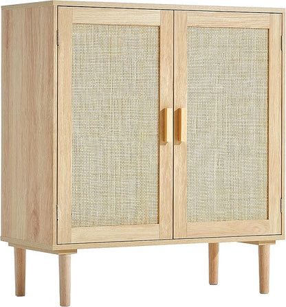 VEVOR Rattan Cabinet, Buffet Cabinet with 2 Magnetic Doors and Adjustable Shelves, Sideboard Buffet for Hallway, Entryway, Living Room, or Kitchen, Natural