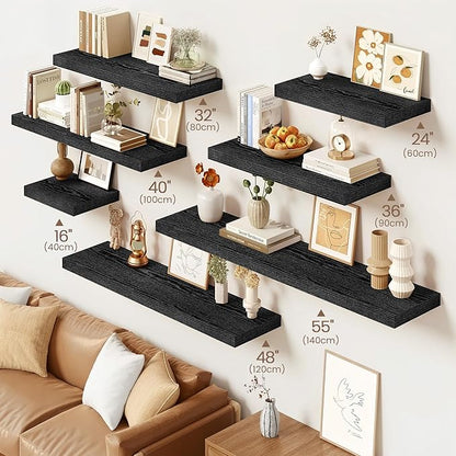 Vivelove Floating Shelves 16 Inch, Wall Shelves Over Toilet with Invisible Brackets for Bathroom Living Room Kitchen Bedroom Office Farmhouse Home Decor, 16" X 9.3" X 1.5" - Set of 2, Black