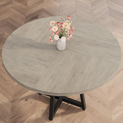 Garvee 47.2 in Round Dining Table for 4-6 People, Industrial Round Kitchen Table with Sturdy Metal Pedestal Base & Storage Shelf, Circle 4 Dinner Table for Dinner, Kitchen, Dining Room