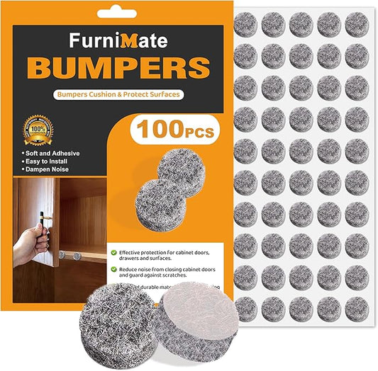 Felt Cabinet Door Bumpers-Small Felt Pads for Cabinet Doors, 3/8" Diameter 100PCS, 3mm Thick Self Adhesive Gray