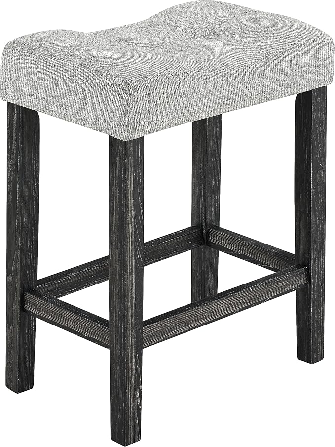 Ball & Cast 5 Piece Wooden Dining Table and Chairs Set for 4, 24"H Tufted Counter Stools with 34.2" Square Bar-Table, Industrial Breakfast Table with 4 Padded-Stool for Kitchen Island Playroom, Black