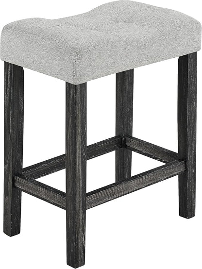 Ball & Cast 5 Piece Wooden Dining Table and Chairs Set for 4, 24"H Tufted Counter Stools with 34.2" Square Bar-Table, Industrial Breakfast Table with 4 Padded-Stool for Kitchen Island Playroom, Black