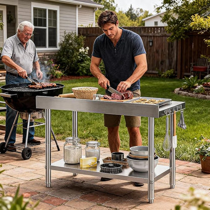 DWVO 60x24in Stainless Steel Table, NSF Metal Prep Worktable with Backsplash for Kitchen Restaurant Hotel Garage Warehouse Home