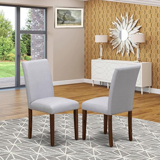 East West Furniture ABP8T05 Abbott Parson Chairs - Grey Linen Fabric Padded Dining Chairs, Set of 2, Walnut