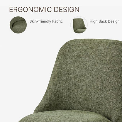 KISLOT Swivel Dining Chairs Set of 1, Upholstered Mid Century Modern Deskchair with High Back, Linen Fabric Kitchen Chairs for Dining Room, Bedroom, Dressing Room, Green
