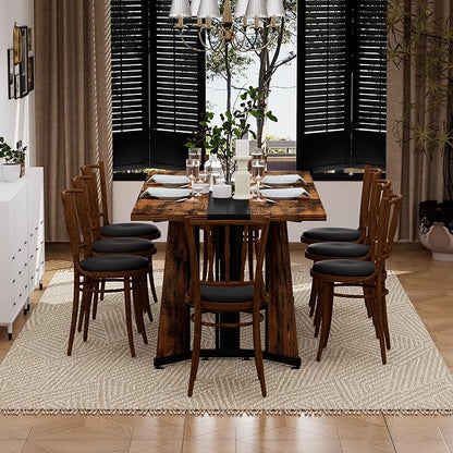 71" Scratch-Resistant Island Table, Rustic Dining Table with Premium MDF, Farmhouse Dining Table for Kitchen & Living Room, Black,Rustic Brown