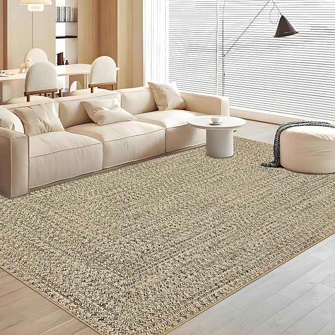 Printed Washable 3x5 Rug Modern Non Slip Entryway Rug Small Living Room Rug Braided Soft Throw Rugs Low Pile Stain Resistant Carpet for Office Bedroom Nursery Dining Room 3'x5' Beige/Grey