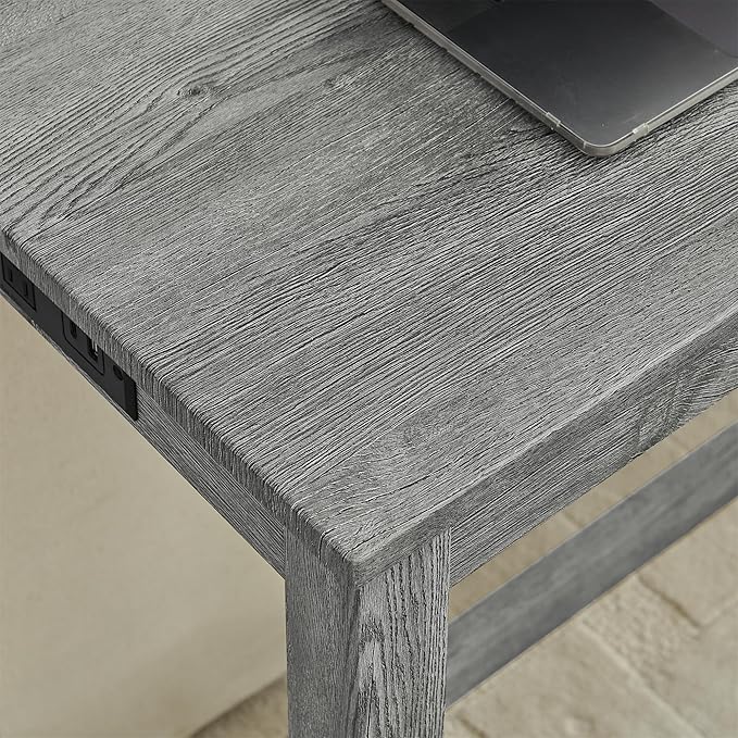 4-Piece Kitchen Island Counter-Table Set with Charging Station, Industrial 59" Dining Tables with 3 Stools, 59 Inch Farmhouse Bar Table Chairs w/USB & Type-C & Power Outlets, Grey