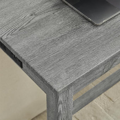4-Piece Kitchen Island Counter-Table Set with Charging Station, Industrial 59" Dining Tables with 3 Stools, 59 Inch Farmhouse Bar Table Chairs w/USB & Type-C & Power Outlets, Grey