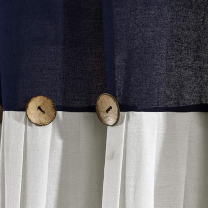 Lush Decor Linen Button Window Curtain Panel, Single, 100" W x 84" L, Navy & White - Country Curtains - Rustic Decor - Color Block Modern Farmhouse Curtains For Living Room, Bedroom & Dining Room