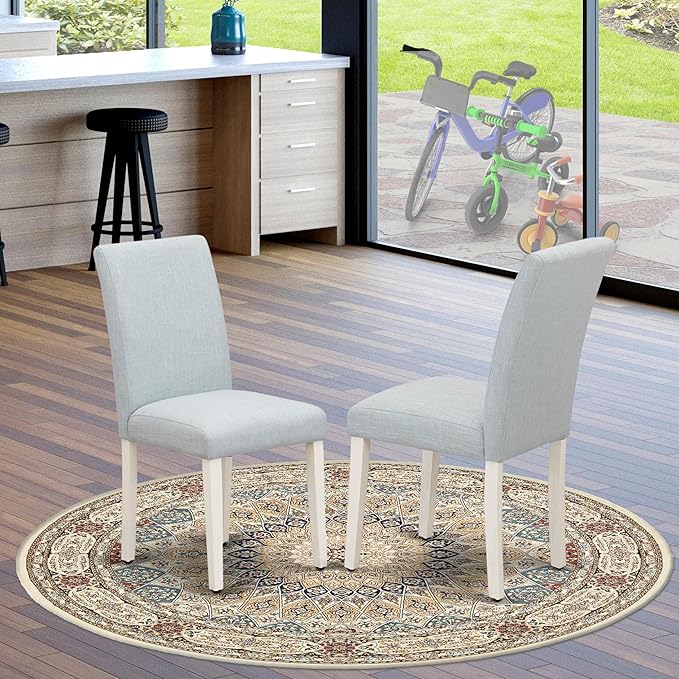 East West Furniture ABP0T15 Abbott Parson Dining Chairs - Baby Blue Linen Fabric Upholstered Chairs, Set of 2, Linen White