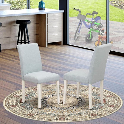 East West Furniture ABP0T15 Abbott Parson Dining Chairs - Baby Blue Linen Fabric Upholstered Chairs, Set of 2, Linen White