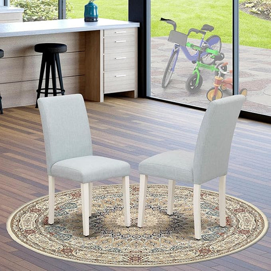East West Furniture ABP0T15 Abbott Parson Dining Chairs - Baby Blue Linen Fabric Upholstered Chairs, Set of 2, Linen White