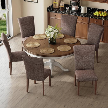 COLAMY Upholstered Dining Chairs Set of 6, Parsons Nailhead Dining Room Kitchen Chairs with Wood Legs - Brown