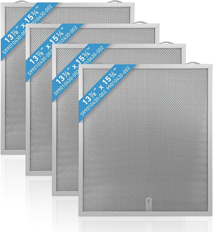 4 Pack S99010430-002 Range Hood Filter 15-3/4" x 13-7/8" x 3/8" Compatible with Broan Nutone Kenmore range hoods,Replaces 4512880 99010430-002 Range Hood Aluminum Grease Filter