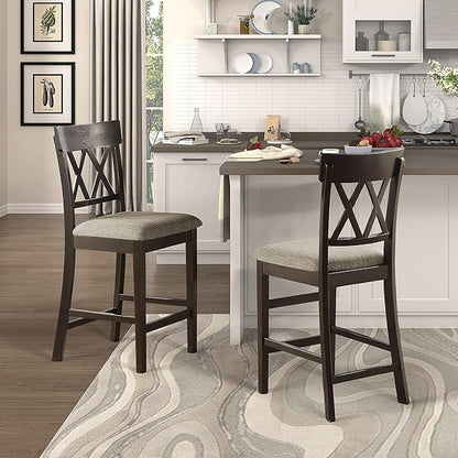 Lexicon Counter Height Stools Set of 2 - Attis Kitchen Counter Stools Set of 2, Upholstered Padded 25.5" Seat Height, Sturdy Solid Wood, Farmhouse Kitchen Chairs, Cross Back, Dark Brown