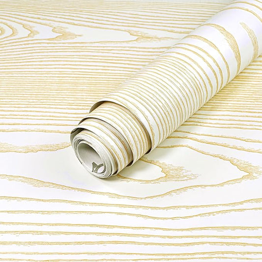 Yun-aeon Beige and Gold Wood Contact Paper 17.3"x80" Rustic Wooden Peel and Stick Wallpaper Removable Self-Adhesive Wallpaper Wood Grain Contact Paper for Countertops Cabinets