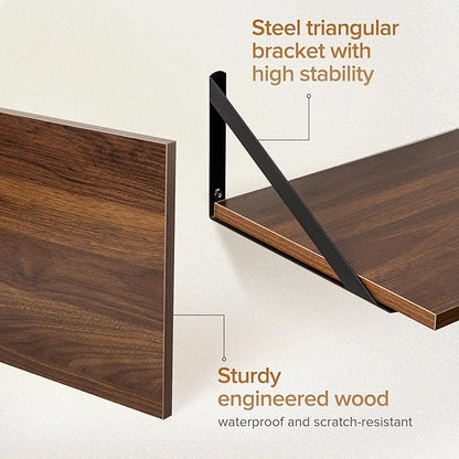Acovy Deep Floating Shelves Wall Mounted, 30"x12" Walnut Wall Shelves with Brackets Set of 2 for Bedroom, Living Room, Bathroom, Kitchen, Office - Storage & Display Shelf for Decor, Books, Plants