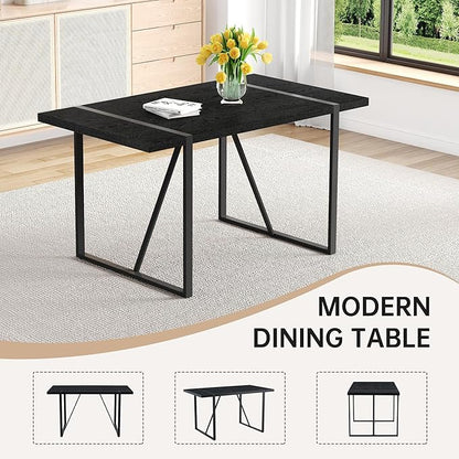 55" Extendable Island Table, Rustic Dining Table with Metal Frame, Mid Century Dining Table for Kitchen Dining Living Room, Black